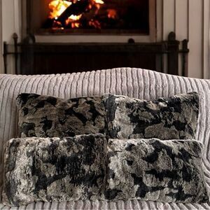 NWOT NEW Four (4) Aviva Stanoff Black/Brown Faux Fur Luxury Designer Pillows